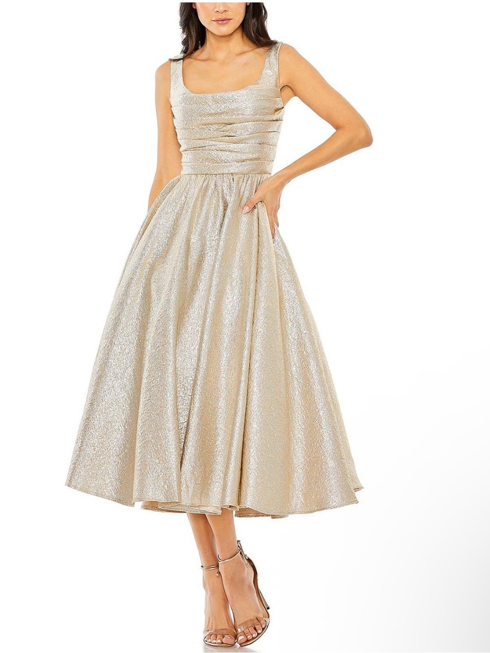 Mac Duggal Shimmering Square Neck Sleeveless A-Line Midi Dress Sz 4 NWT